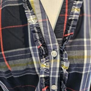 Women’s Tommy Hilfiger Preppy Plaid Ruffle Placket Button-Down Shirt Small